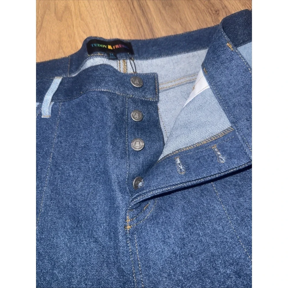 TEDDY FRESH Pants Lag Zip Off Denim Pants Unisex‎ Size 34  Relaxed Fit Jeans NWT